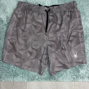 Tan Water Print Mesh Lined Spyder Swim Board Shorts Trunks Sz L Men’s